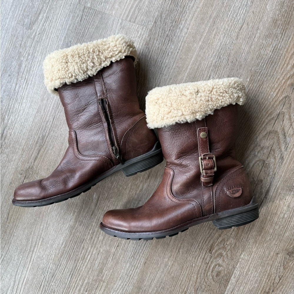 UGG Bellevue brown leather boots with Shearling Lining